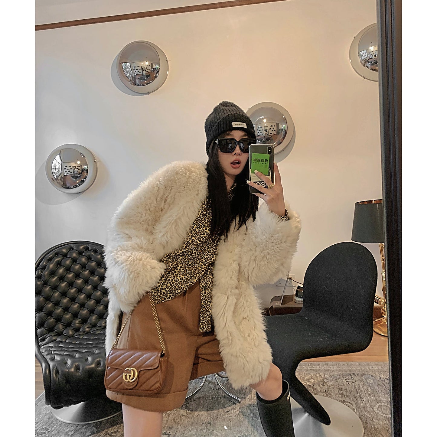 Fireladyfur Women's Tuscan Sheepskin Winter Coat“Peach Oolong”