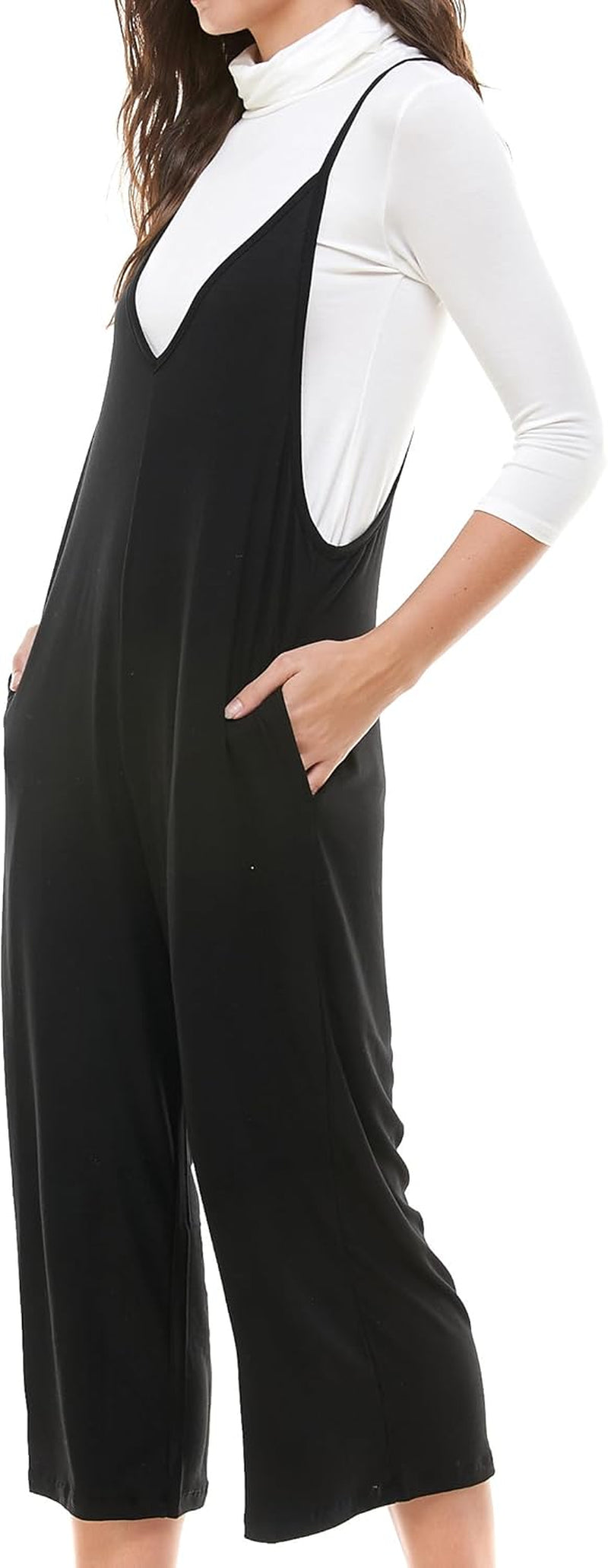 Loose Fit Jumpsuits for Women Casual Capri Jumpsuit Jumpers Rompers Sleeveless with Pockets Maternity Clothes