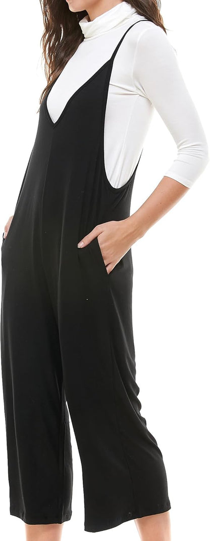 Loose Fit Jumpsuits for Women Casual Capri Jumpsuit Jumpers Rompers Sleeveless with Pockets Maternity Clothes