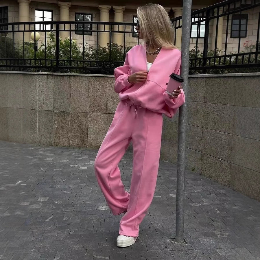 Fall Women's Clothing Zipper Casual Sweater Two-piece Set