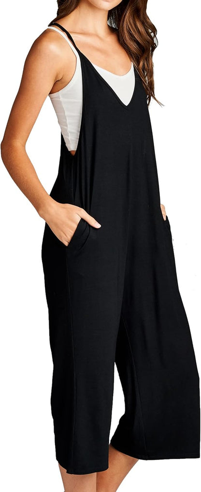 Loose Fit Jumpsuits for Women Casual Capri Jumpsuit Jumpers Rompers Sleeveless with Pockets Maternity Clothes