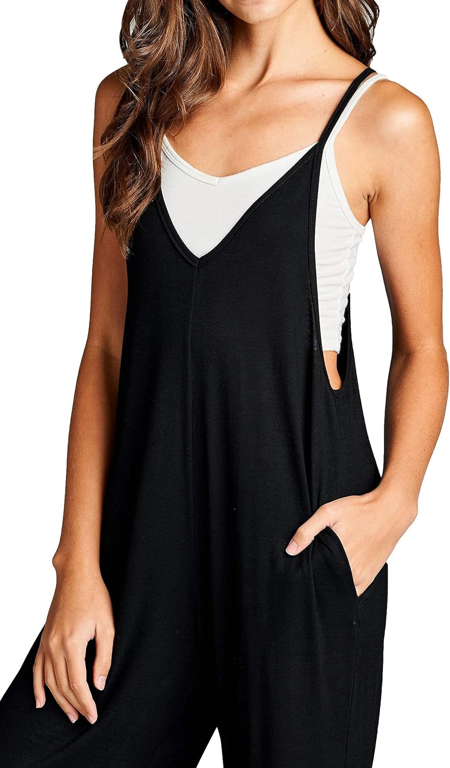 Loose Fit Jumpsuits for Women Casual Capri Jumpsuit Jumpers Rompers Sleeveless with Pockets Maternity Clothes