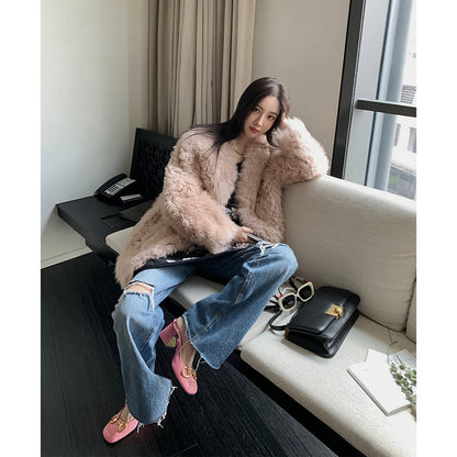 Fireladyfur Women's Tuscan Sheepskin Winter Coat“Peach Oolong”