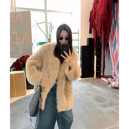 Fireladyfur Women's Tuscan Sheepskin Winter Coat“Peach Oolong”