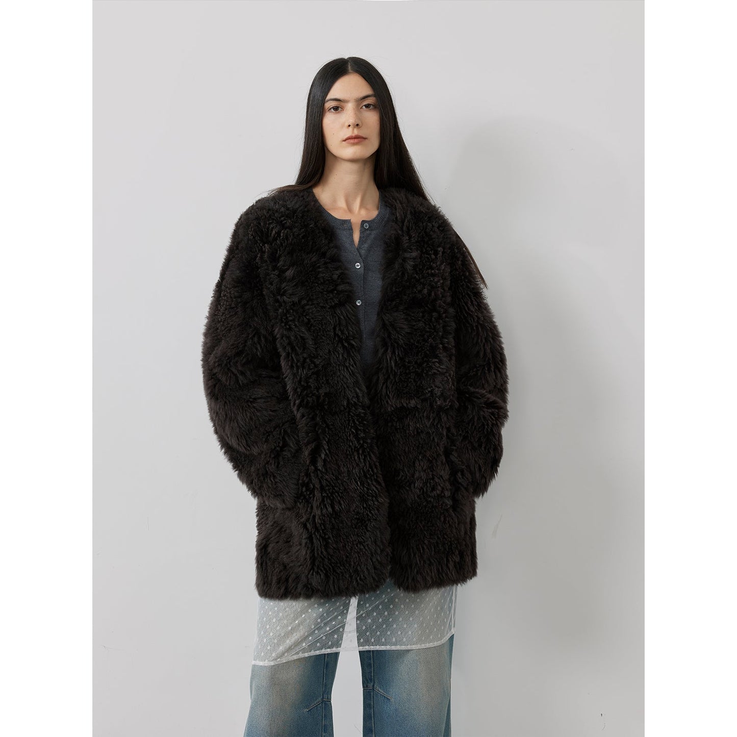 Fireladyfur Women's Tuscan Sheepskin Winter Coat“Peach Oolong”