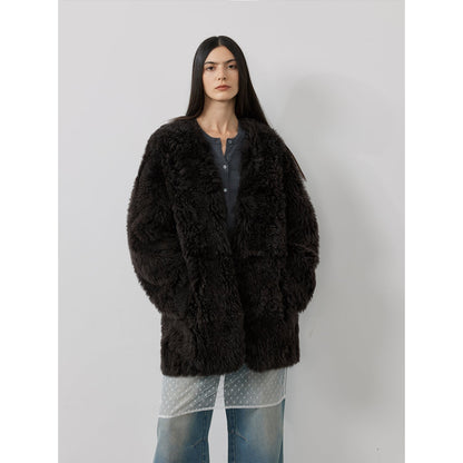 Fireladyfur Women's Tuscan Sheepskin Winter Coat“Peach Oolong”