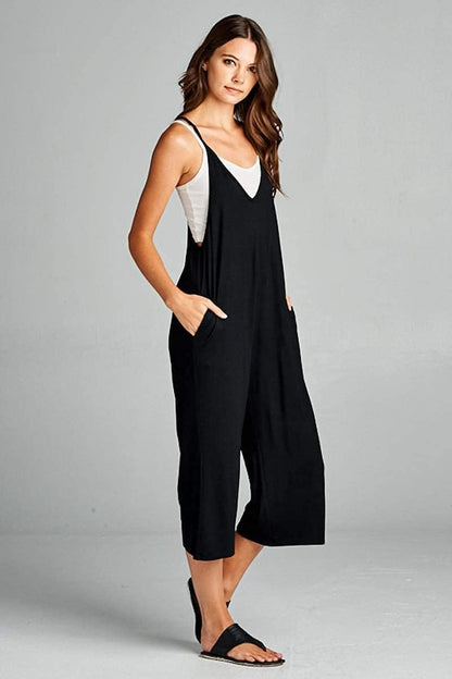 Loose Fit Jumpsuits for Women Casual Capri Jumpsuit Jumpers Rompers Sleeveless with Pockets Maternity Clothes